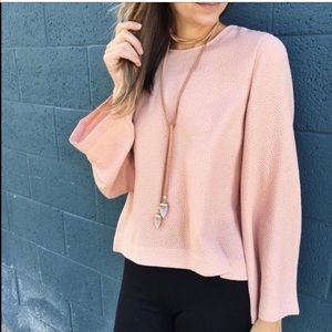 NWT BCBG MAXAZRIA Women’s "Tracey" Pink Pebbled Angel-Sleeve Blouse Size XS